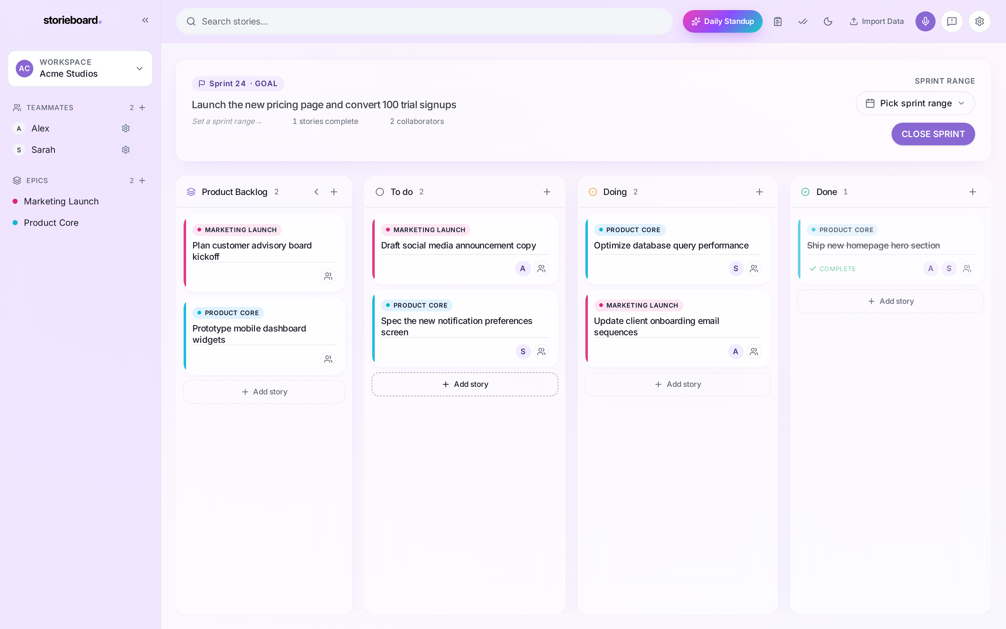 storieboard app interface